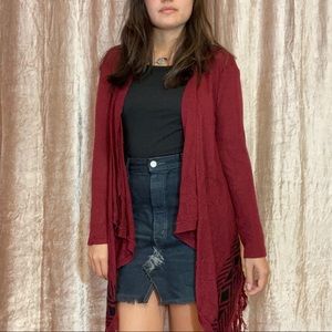 LA Hearts Maroon Fringed Cardigan